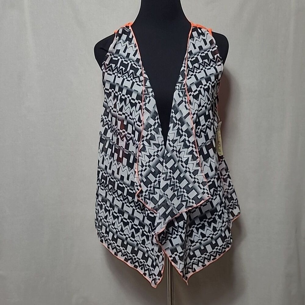 Divine Doll Cardigan Vest Womens Size M Keyhole Back Western Orange Geometric